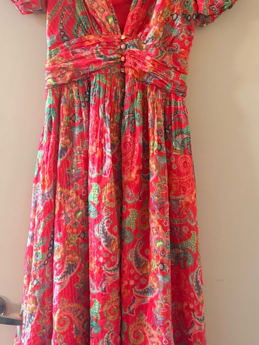 Anthropologie Red Paisley Maxi Dress